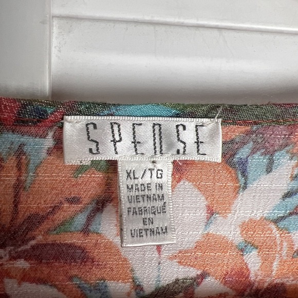 Spense Floral Split Flare Sleeve V-Neck Asymmetrical Top Women's Size XL - Picture 2 of 9